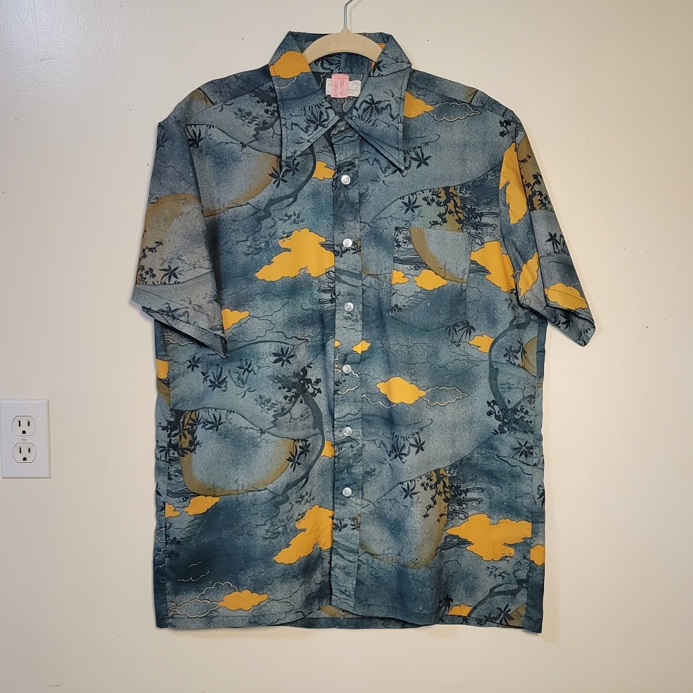 VTG EUC: David Harrison Men's Hawaiian Print Button Down Short Sleeve Shirt